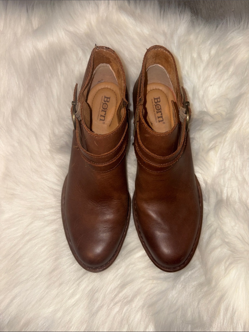 Born Brown Leather Ankle Booties with Side Buckle